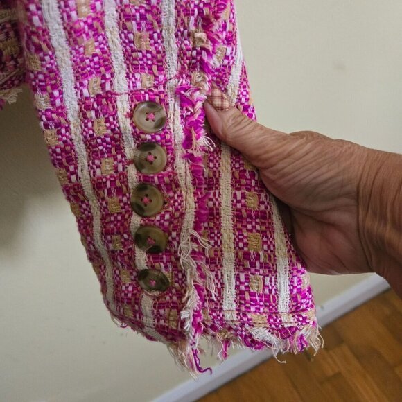 Free People Cassius Cropped Blazer Pink Tweed Raw Hems Oversized Relaxed Size S - Picture 7 of 10